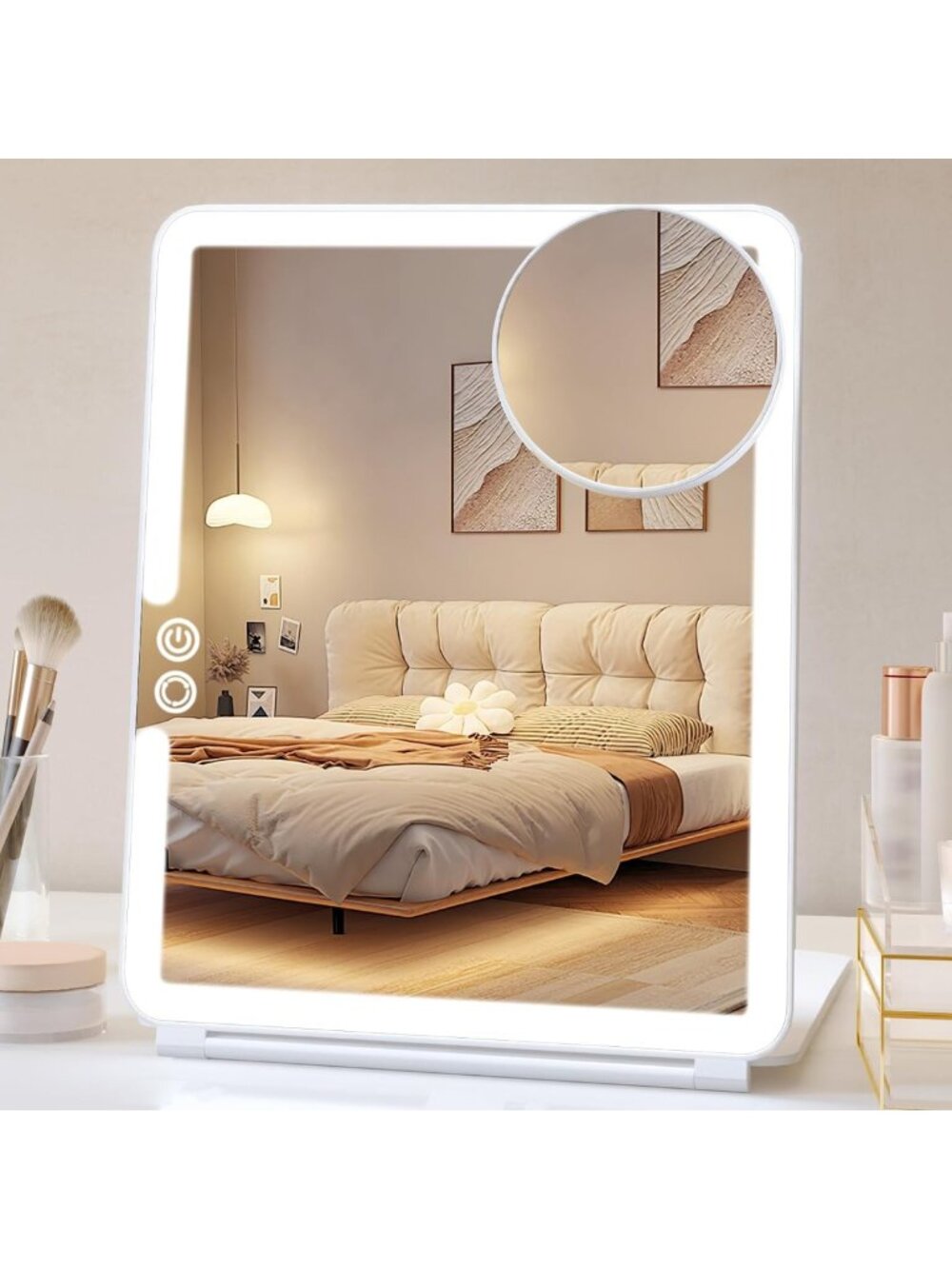 Rechargeable 2500mAh Large Travel Makeup Mirror with LED Lights - Portable